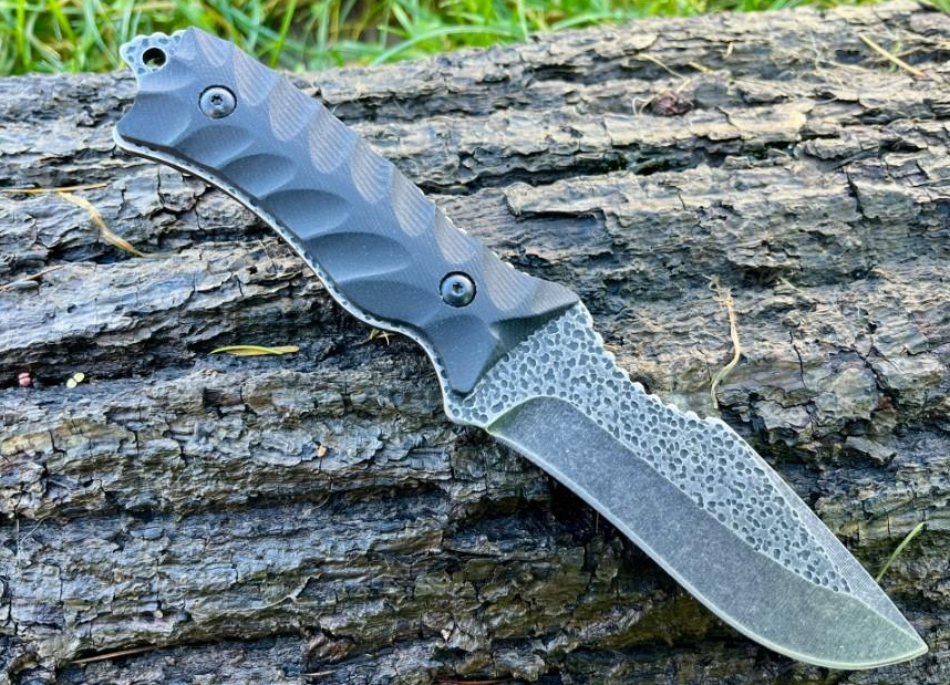 couteau droit lame pierre volcanique 22cm manche G10