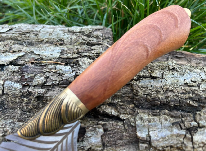COUTEAU DROIT 26CM LAME PLUME D'OISEAU ETUI CUIR