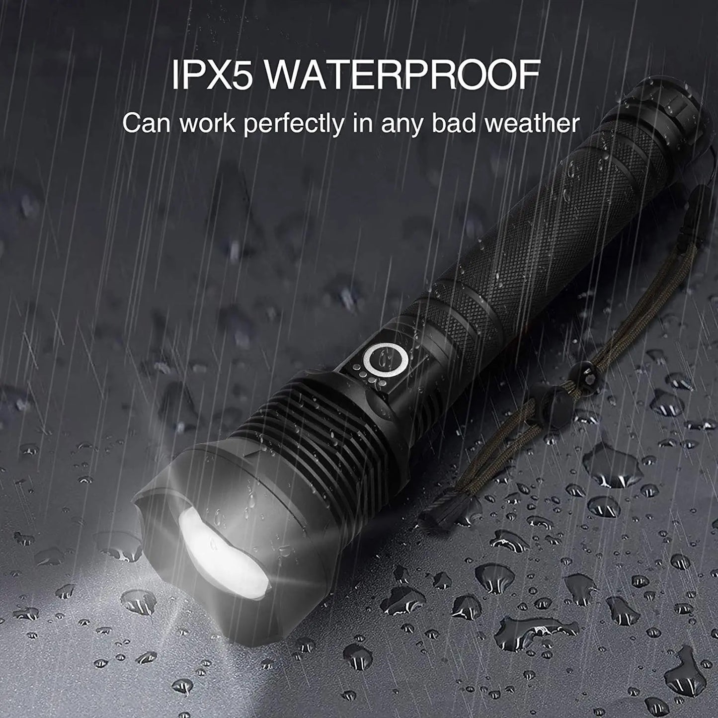 Lampe Torche Tactique LED XHP70.2 - 20000 Lumens 5 Modes Éclairage Batterie Étanche IP67 Zoom