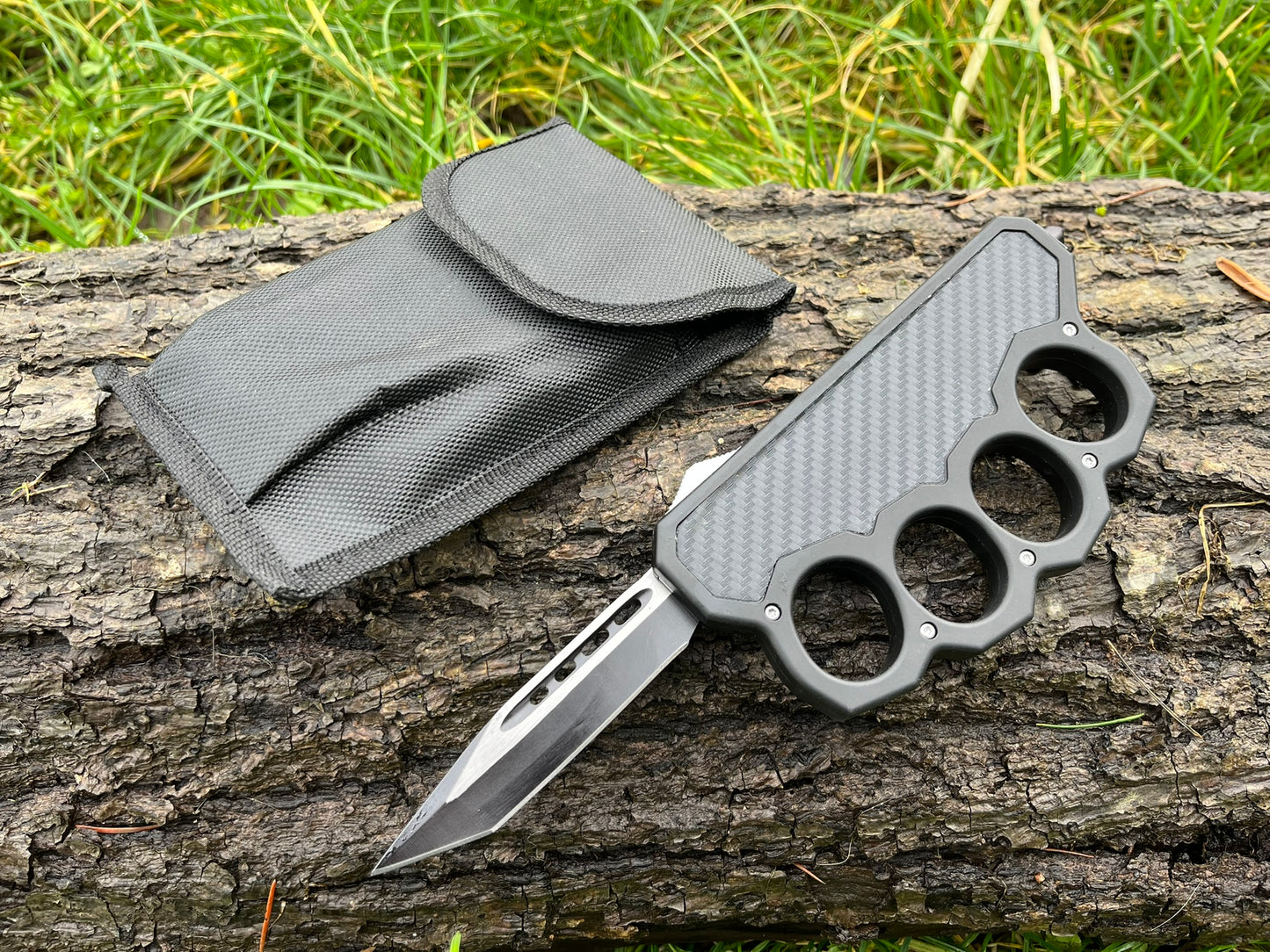 Couteau de Tranchée OTF Tout Acier – Lame Tanto et Manche Noir