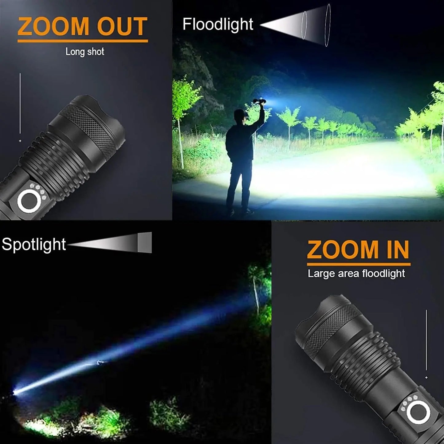 Lampe Torche Tactique LED XHP70.2 - 20000 Lumens 5 Modes Éclairage Batterie Étanche IP67 Zoom