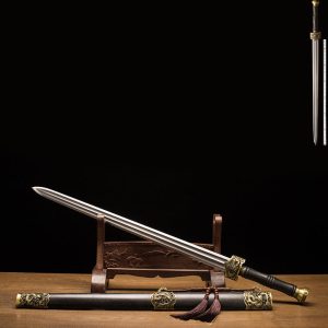 Épée acier motif raffiné cuivre ébène 92 cm – lame tranchante