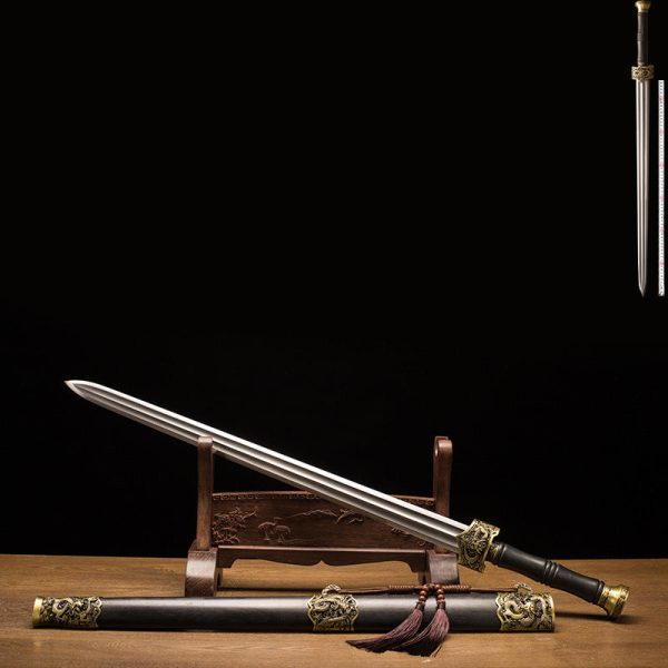 Épée acier motif raffiné cuivre ébène 92 cm – lame tranchante