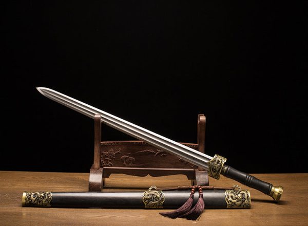 Épée acier motif raffiné cuivre ébène 92 cm – lame tranchante