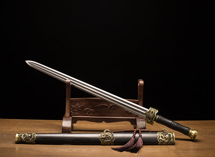 Épée acier motif raffiné cuivre ébène 92 cm – lame tranchante