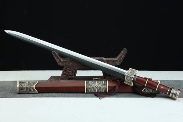 Épée acier damas raffiné cuivre ébène 86 cm – lame tranchante