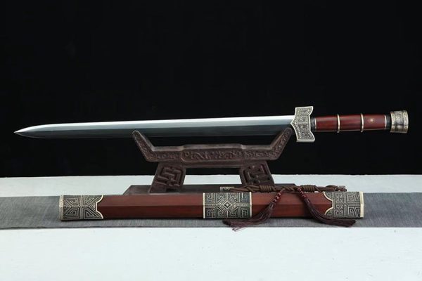 Épée acier damas raffiné cuivre ébène 86 cm – lame tranchante