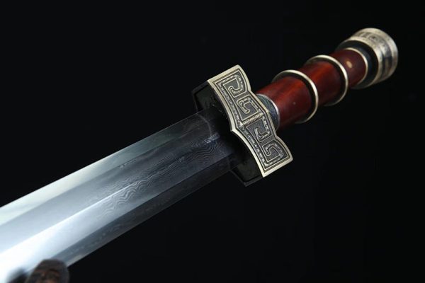 Épée acier damas raffiné cuivre ébène 86 cm – lame tranchante