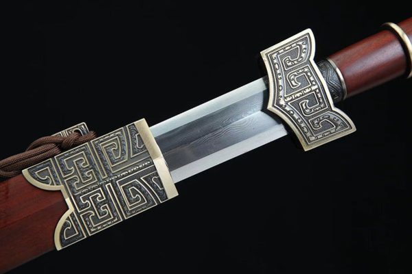 Épée acier damas raffiné cuivre ébène 86 cm – lame tranchante