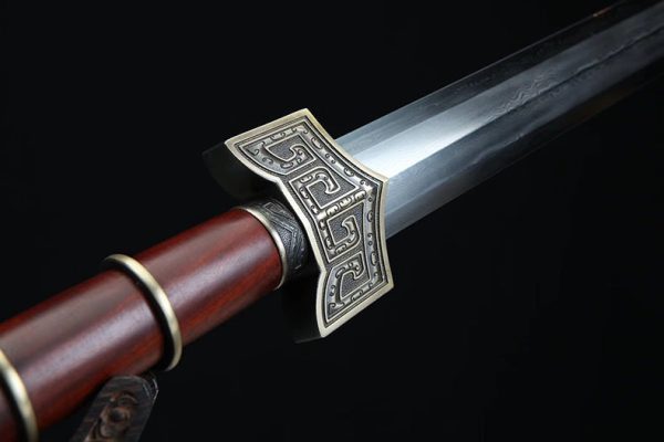 Épée acier damas raffiné cuivre ébène 86 cm – lame tranchante