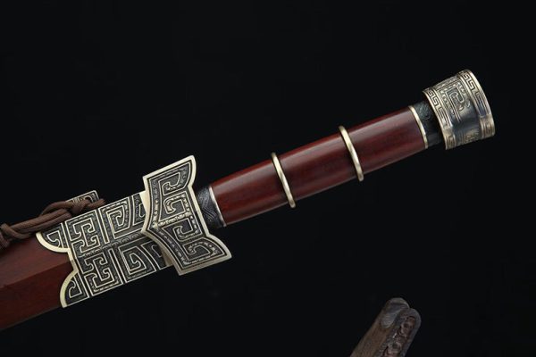 Épée acier damas raffiné cuivre ébène 86 cm – lame tranchante