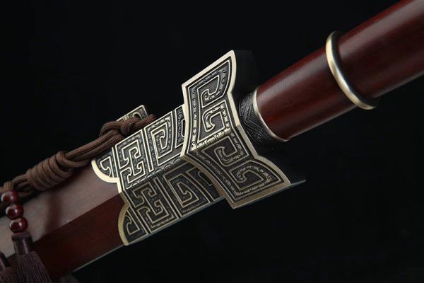 Épée acier damas raffiné cuivre ébène 86 cm – lame tranchante