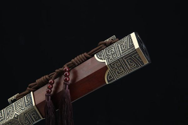 Épée acier damas raffiné cuivre ébène 86 cm – lame tranchante