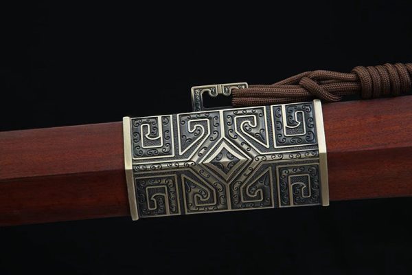 Épée acier damas raffiné cuivre ébène 86 cm – lame tranchante