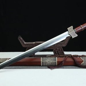 Épée acier damas raffiné cuivre ébène 86 cm – lame tranchante