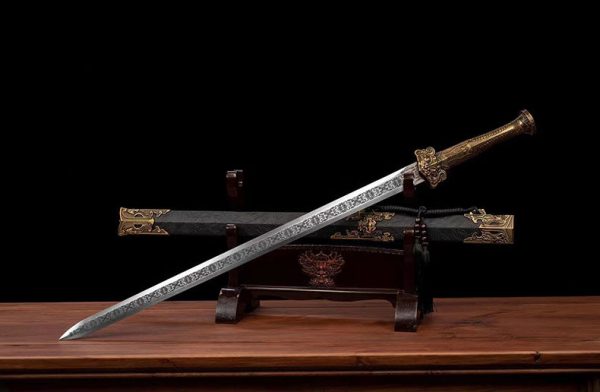 Épée droite asiatique double tranchant 99 cm – acier manganèse forgé main