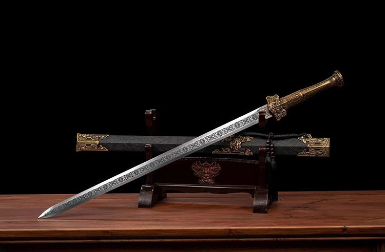 Épée droite asiatique double tranchant 99 cm – acier manganèse forgé main