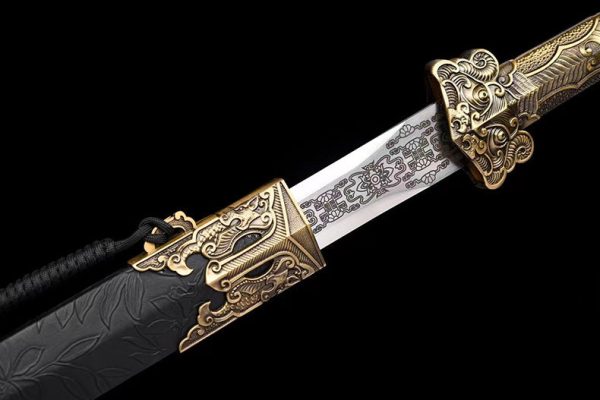 Épée droite asiatique double tranchant 99 cm – acier manganèse forgé main