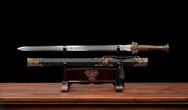 Épée droite asiatique double tranchant 99 cm – acier manganèse forgé main