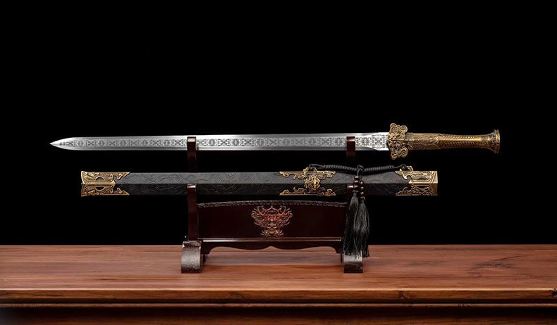 Épée droite asiatique double tranchant 99 cm – acier manganèse forgé main
