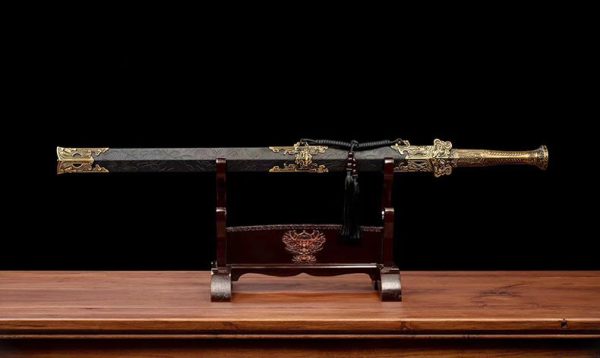 Épée droite asiatique double tranchant 99 cm – acier manganèse forgé main