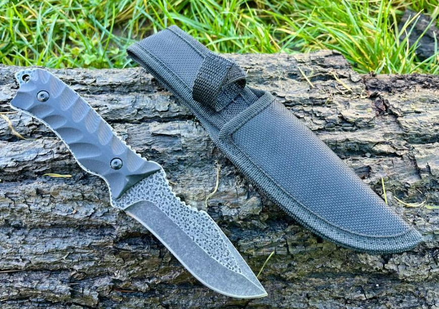 Captured_ecran2025-09-17121405 couteau droit 22 cm lame D2 pierre volcanique manche G10 full tang etui ceinture