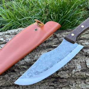 couteau de decoupe 29 cm acier 440 lame 20 cm martelee full tang etui cuir