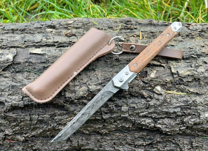 Couteau à Ouverture Assistée acier M390 Type Stiletto bois de rose- Lame Tanto
