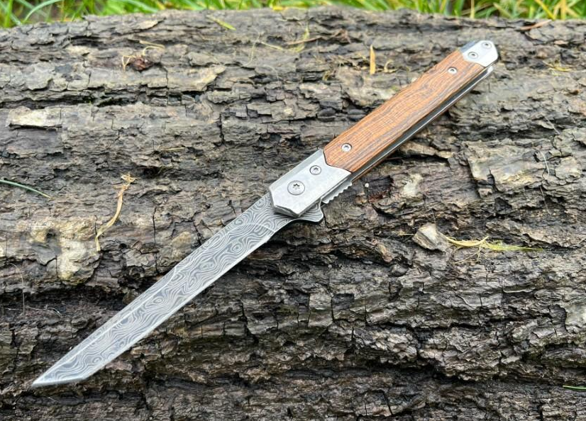Couteau à Ouverture Assistée acier M390 Type Stiletto bois de rose- Lame Tanto