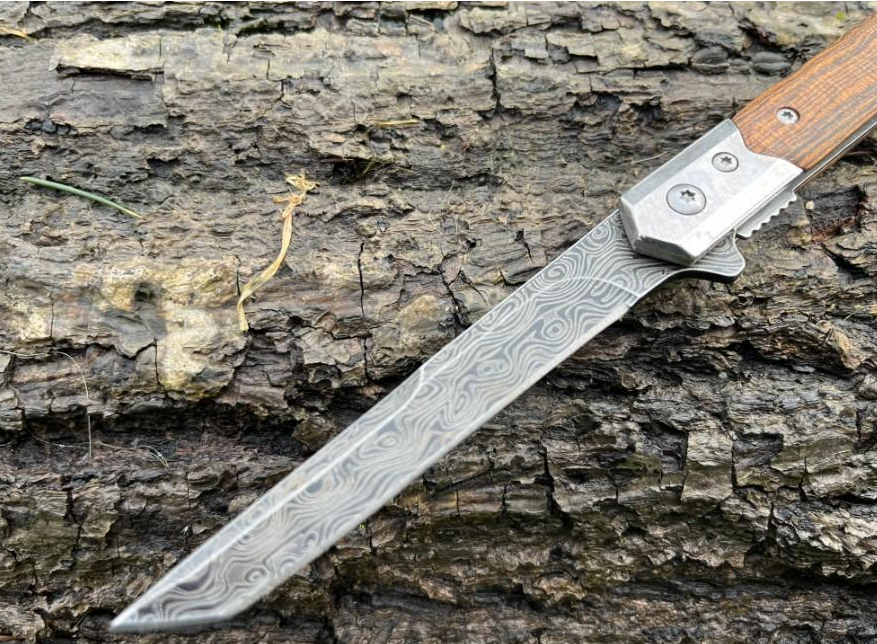 Couteau à Ouverture Assistée acier M390 Type Stiletto bois de rose- Lame Tanto