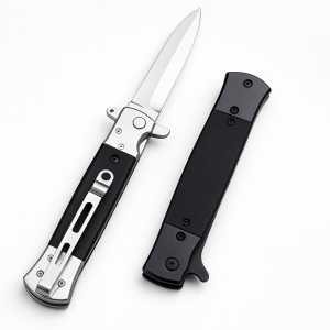 couteau pliant stiletto acier 440 manche G10 noir vue principale
