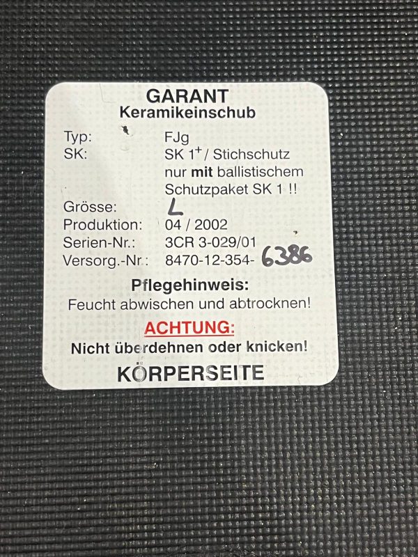 Panneau de protection GARANT FJg – NIJ IIIA – anti-coupure
