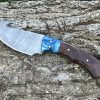 Couteau à dépecer/bushcraft avec crochet damas forgé LLF 21cm couleur au choix