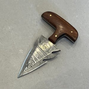 push dagger LLF damas haut carbone 16 cm motif twist manche bois de rose etui cuir