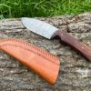 couteau bushcraft LLF 24,5cm damas manche bois de rose étui cuir vue principale