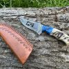 Couteau à dépecer PELERIN damas forgé LLF corne de bélier 20cm couleur au choix