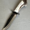 IMG_0915 gros couteau bowie forgé LLF 34cm acier 5160 lame noire 6mm manche bois de cerf étui cuir