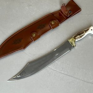couteau droit forge LLF 44 cm acier 4034 lame 31,5 cm manche bois de cerf full tang fourreau