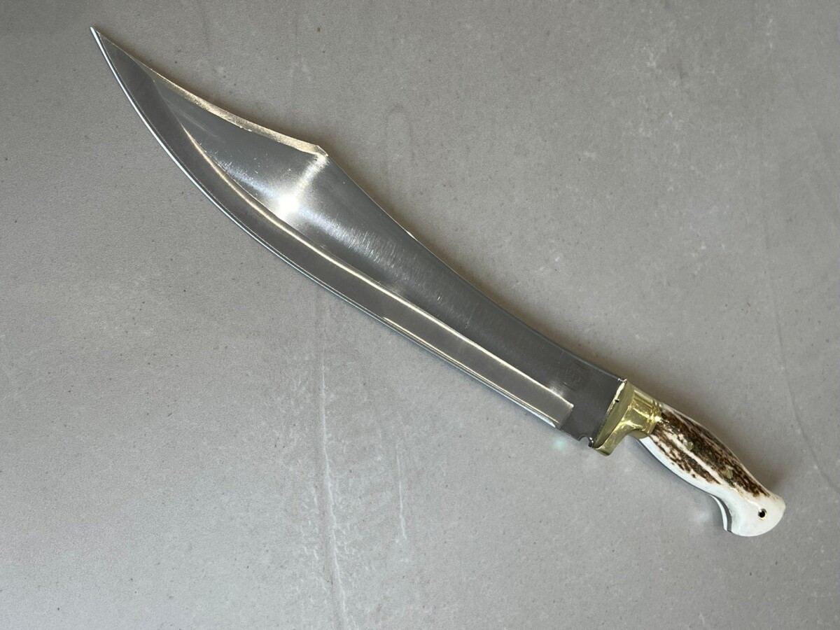 couteau droit forgé LLF 44 cm acier 4034 lame 31,5 cm manche bois de cerf