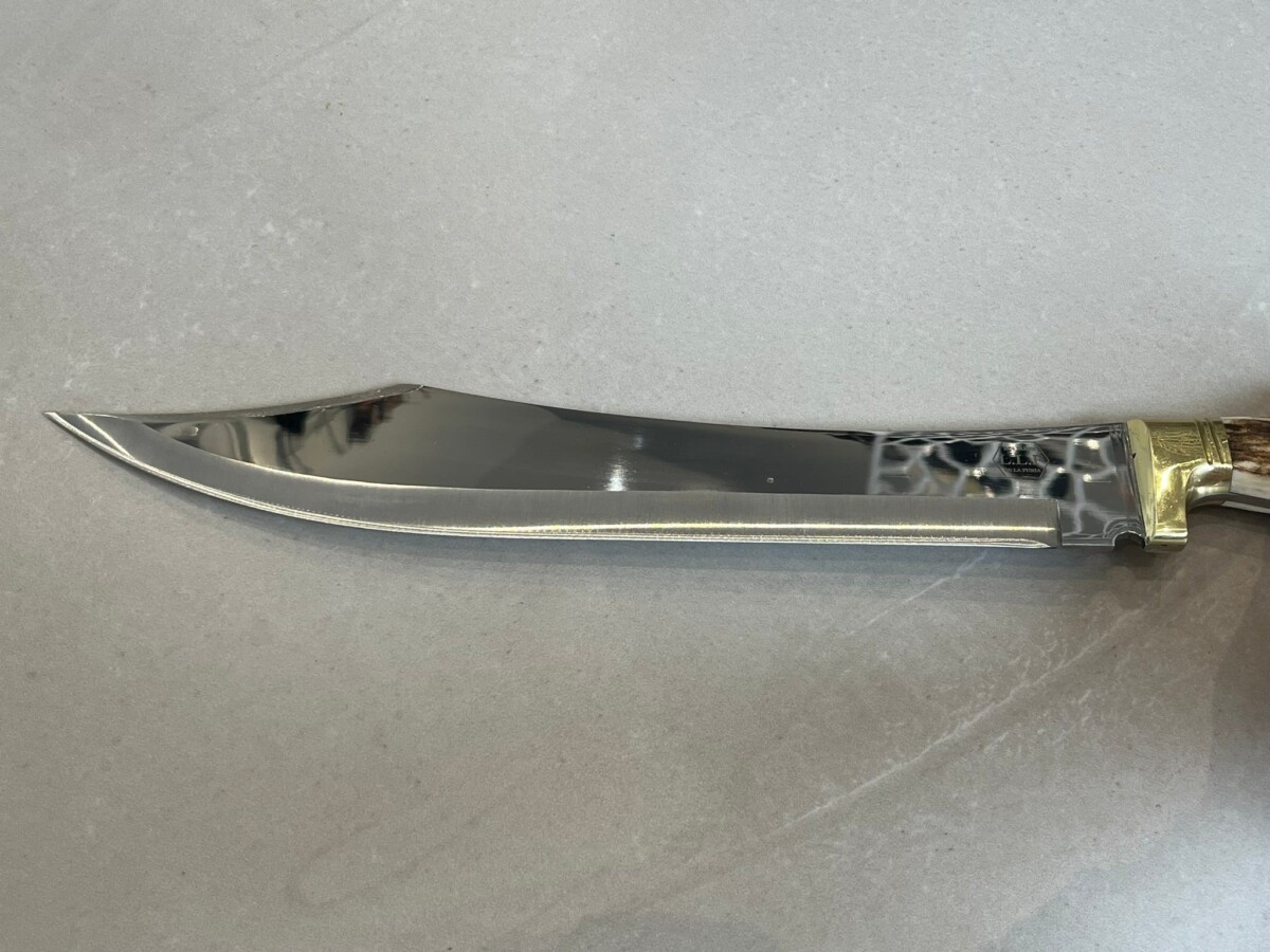 couteau droit forgé LLF 44 cm acier 4034 lame 31,5 cm manche bois de cerf