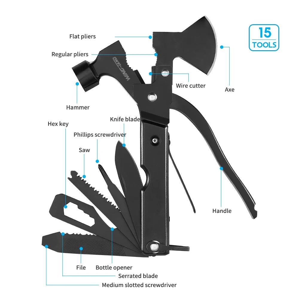 Multi outil de survie hachette marteau pince