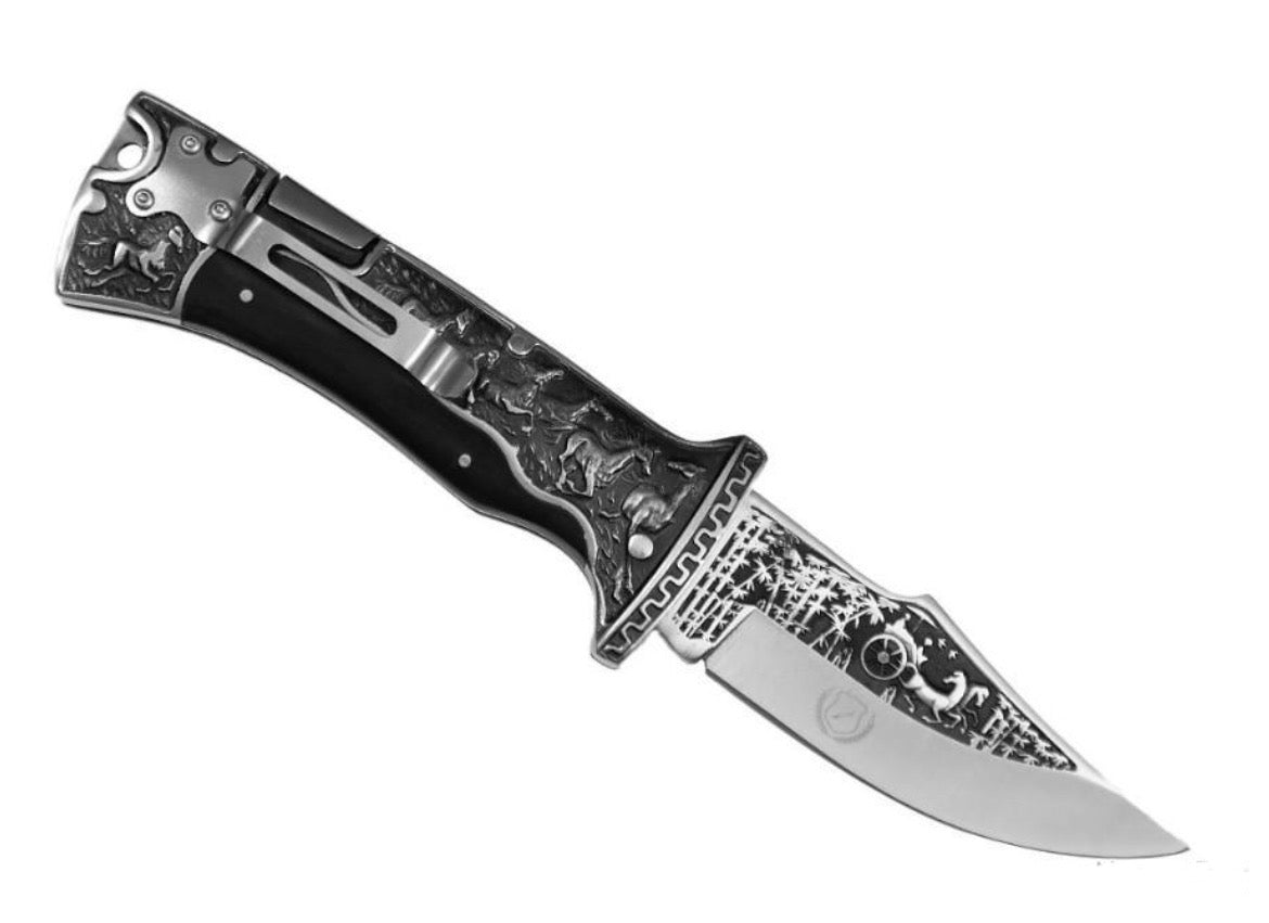 IMG_1033 Couteau de Poche Viking Pliant d'Extérieur Gravé noir ou marron