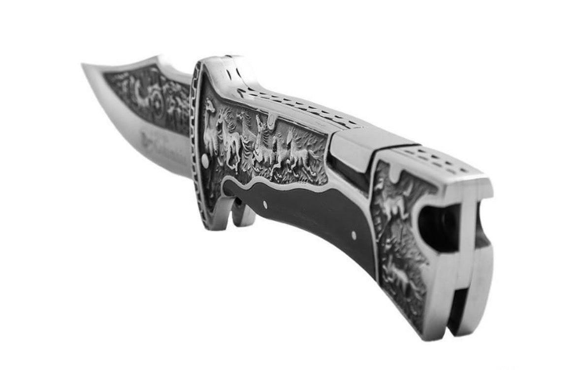 IMG_1034 Couteau de Poche Viking Pliant d'Extérieur Gravé noir ou marron