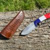 couteau bushcraft damas forge LLF 24 cm edition patriote lame epaisse etui cuir
