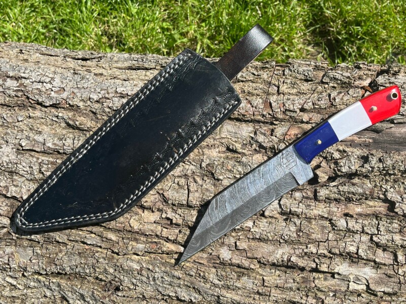 couteau scramasaxe damas forge LLF 25 cm edition patriote lame epaisse etui cuir