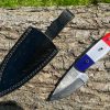couteau damas forge LLF 18 cm edition patriote depecage bushcraft lame epaisse etui cuir