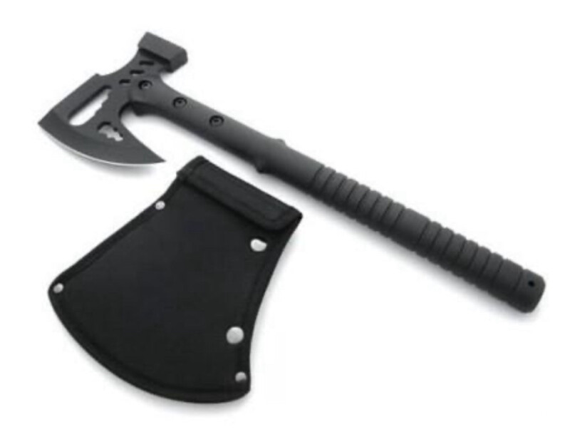 hache double tete 41 cm acier 420 manche ABS multifonction massette etui cordura