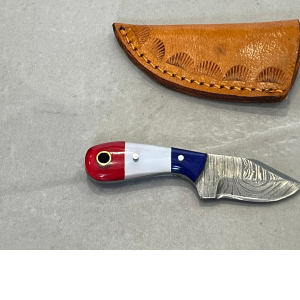 couteau patriote droit 10cm damas forgé LLF manche couleurs nationales étui cuir vue principale