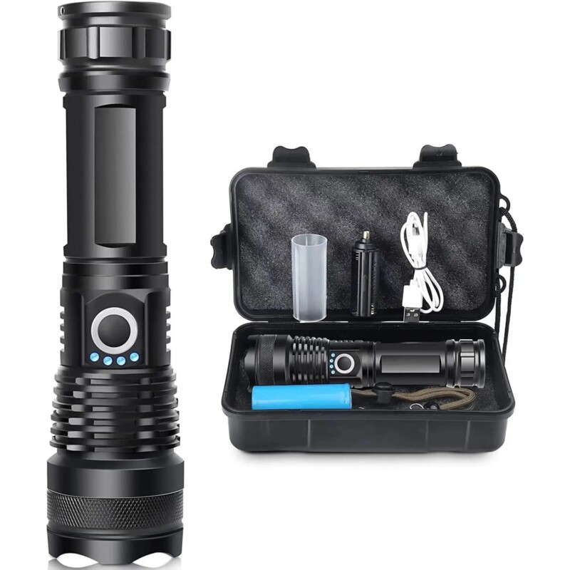 Lampe torche tactique LED XHP70.2 5000 lumens rechargeable zoom IP67