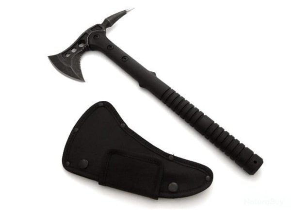 IMG_2641 hache de survie avec pieu 40 cm acier 440 stonewash manche fibre verre etui cordura